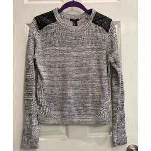 Gray sweater with leather shoulders